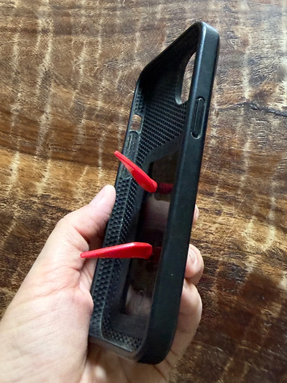 Loopy iPhone 13 Black Phone Case with Red Grip Loop - Righty